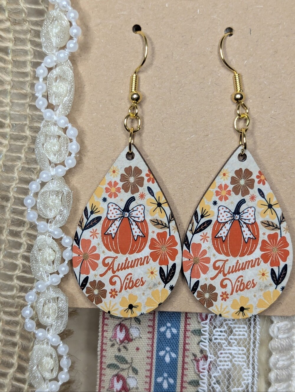 Autumn Vibes Teardrop Pumpkin Earrings - Orange Floral Earrings